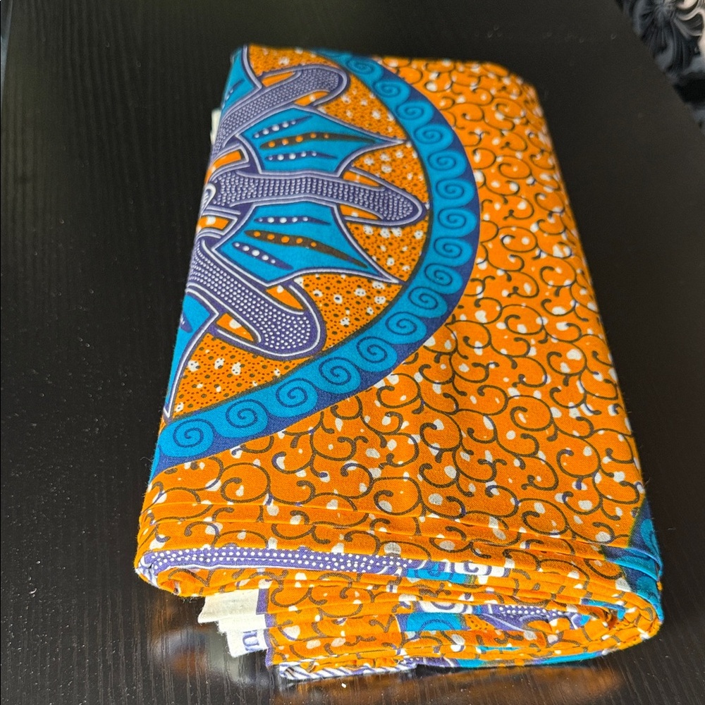 6yds Vibrant Orange and Blue Patterned Fabric